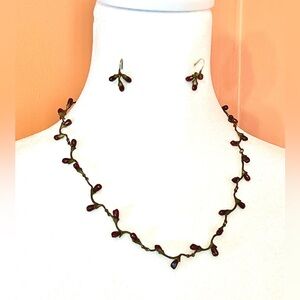 Michael Michaud Handcrafted Bronze & Garnet Twig &Berries Necklace & Earring Set